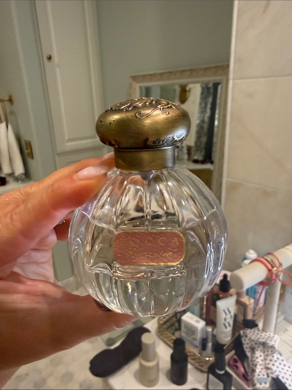 Tocca Cleopatra Clear Glass Perfume Bottle with Gold-Tone Ornate Cap